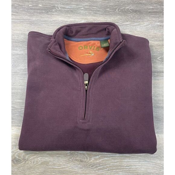 Orvis Pullover Sweater 1/4 Zip Elbow Patches Mock Neck Maroon Men M Fishing - Picture 1 of 9